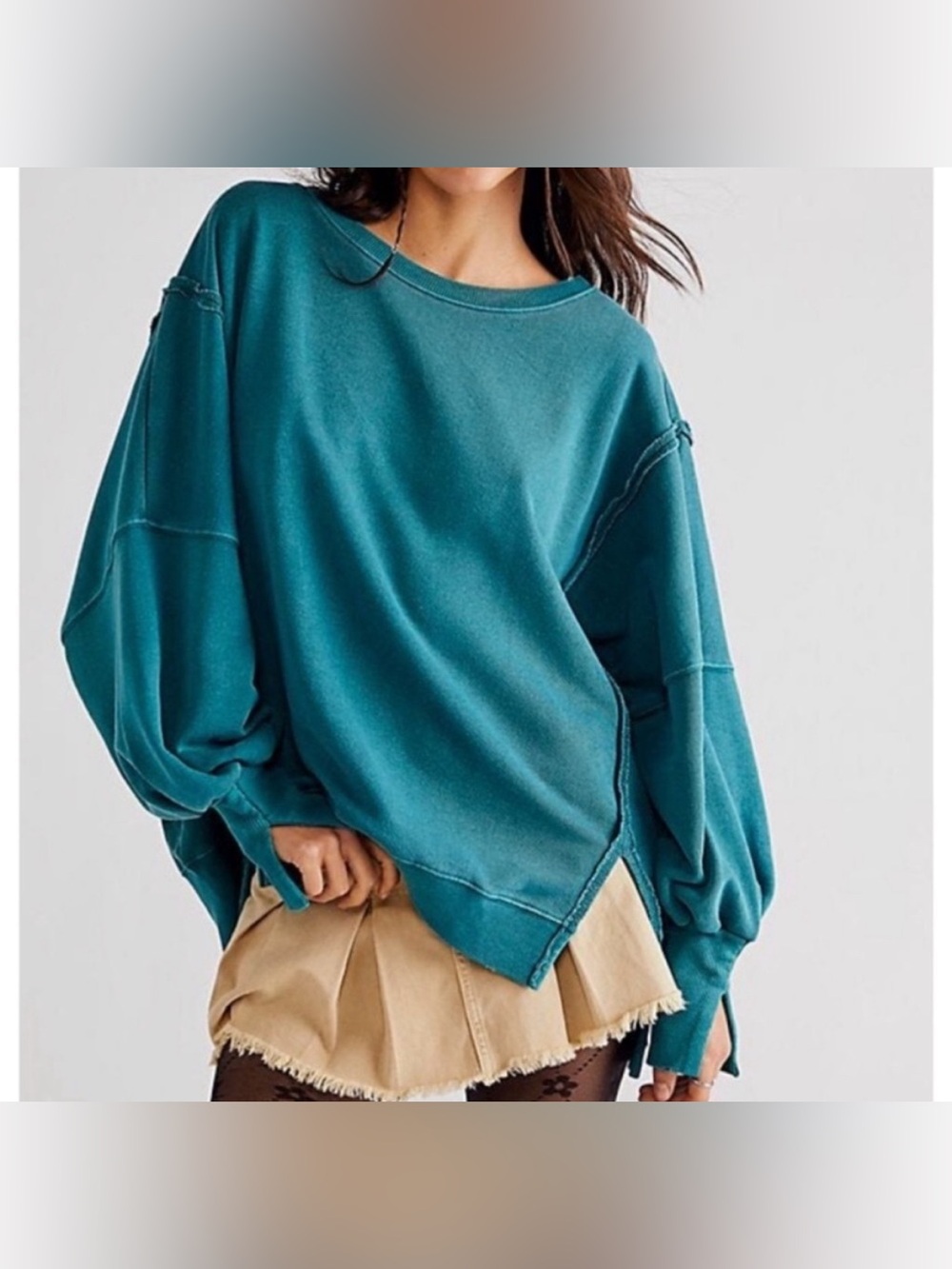 NWT Free People We The Free Camden Sweatshirt deep teal turquoise small, medium - Picture 2 of 10